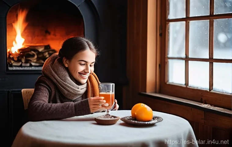 벨라루스에서의 전통 술과 양조장 - **A Belarusian Winter's Embrace:**
    Generate an image of a cozy, warmly lit traditional Belarusia...