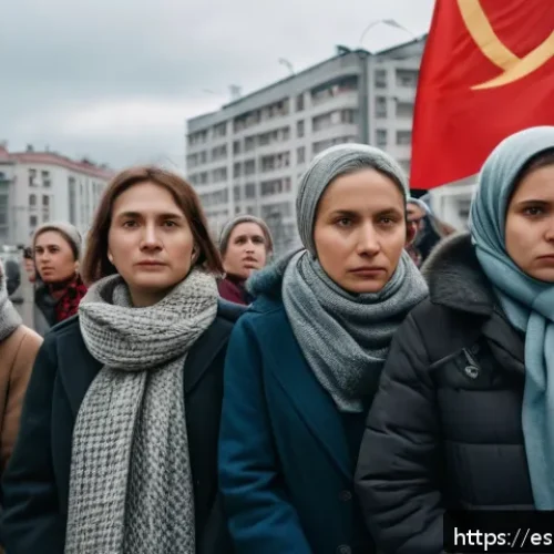 벨라루스에서의 여성 인권 문제 - A powerful scene depicting a group of Belarusian women participating in a peaceful protest in an urb...